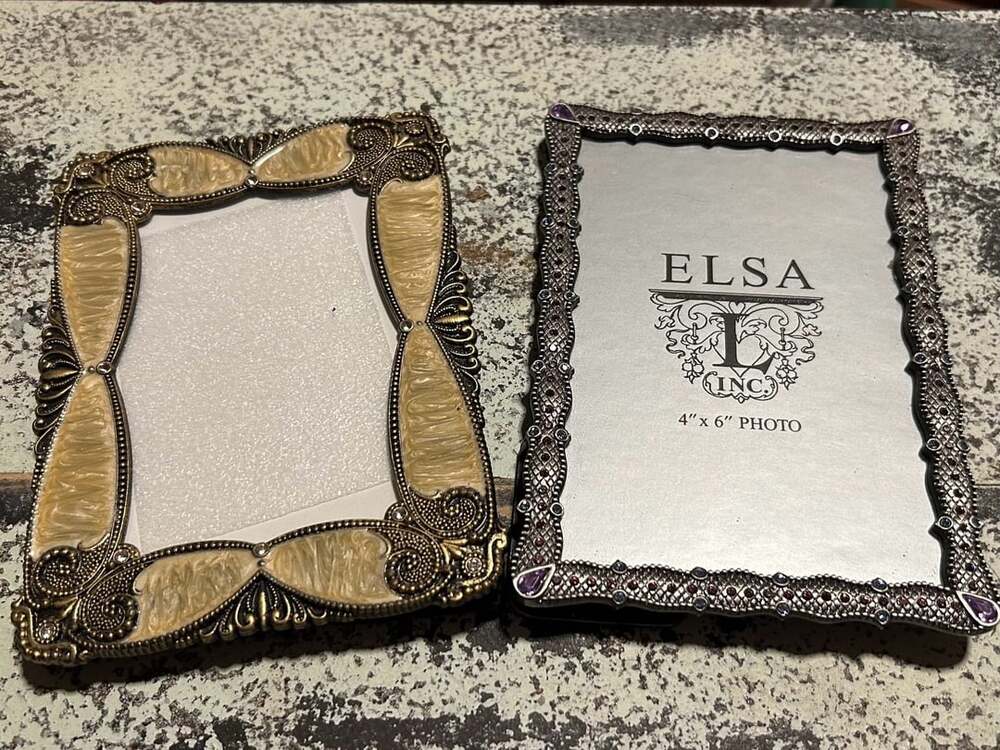 Elsa Inc. & Sheffield Home 4x6 Picture Frames Silver and Gold Rhinestones